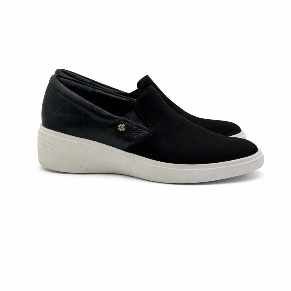Giani Bernini Xenaa Black Slip-on Wedge Sneakers Suede & Leather Platform SZ 7.5 - Picture 2 of 15